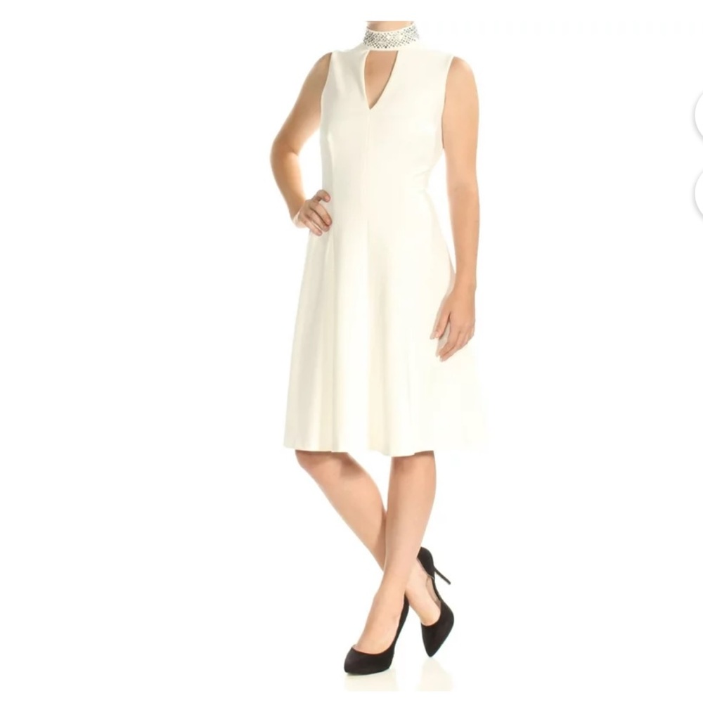New Calvin Klein Embellished Mock Neck Fit and Flare Dress Size 10